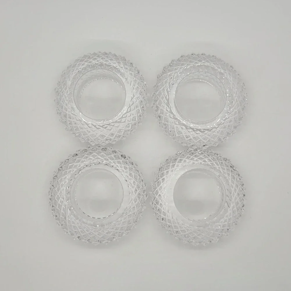 Vintage Cut Crystal Napkin Rings Set of 4 Diamond Quilted Glass Table Decor